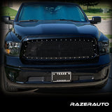 Razer Auto Gloss Black Mesh Grille w/Rivet Complete Factory Replacement Grille w/Shell (Black) for 2013-2018 Dodge RAM 1500